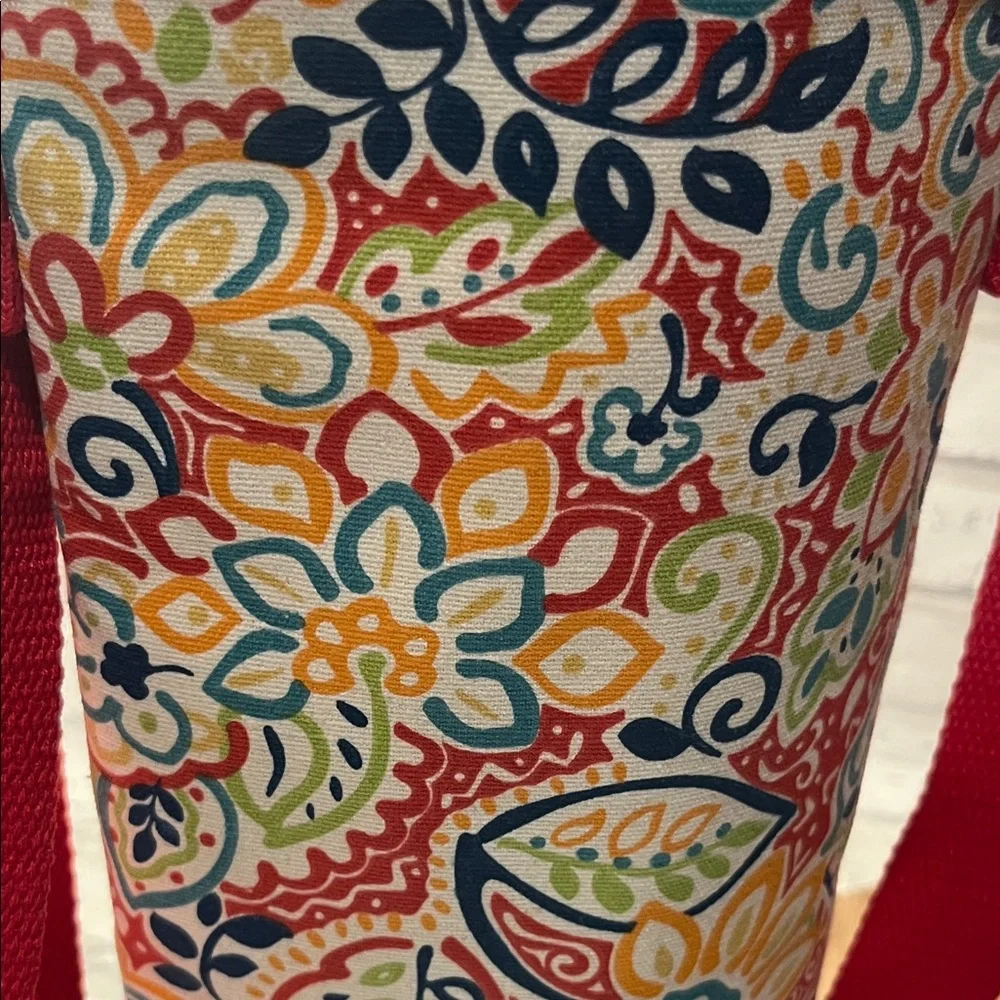 Olive & Oak  Red Floral Insulated wine Bottle Carrier Shoulder Bag